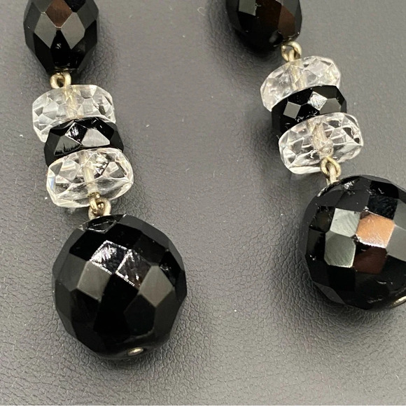 Jet Black Faceted Glass Beaded Dangly Earrings - Picture 4 of 9